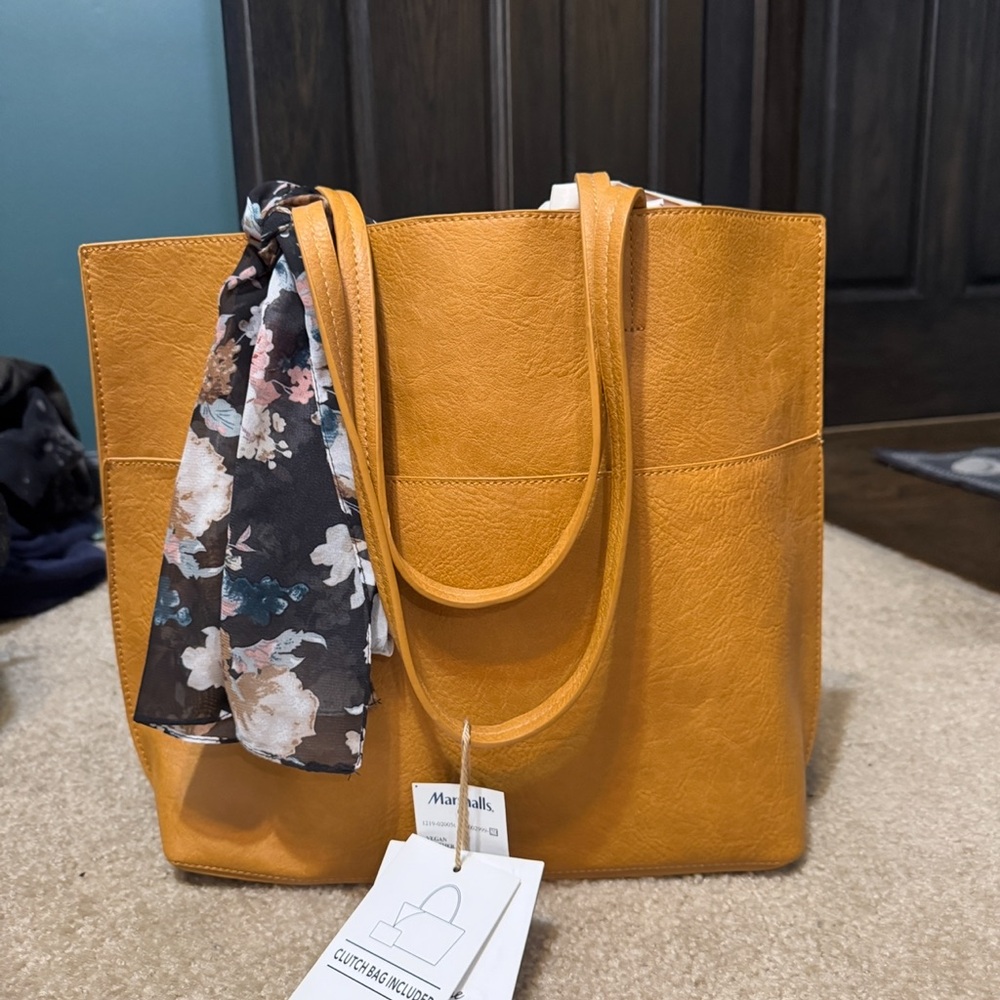 Miztique Mustard Tote with Floral Scarf